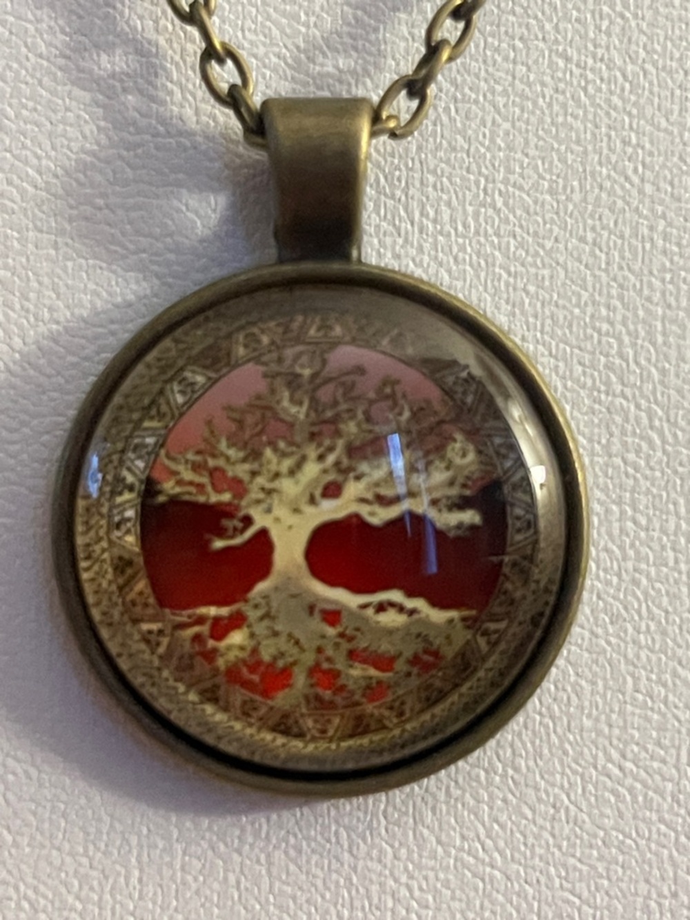 Antique Bronze Tree of Life Pendant Necklace - Red - Picture 2 of 2